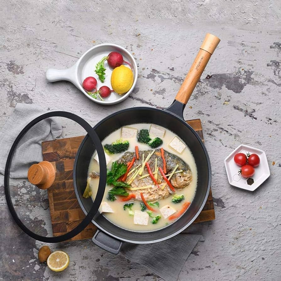 Amazon｜フライパン 平底 中華鍋 創作フライパン 木製 底が平べ